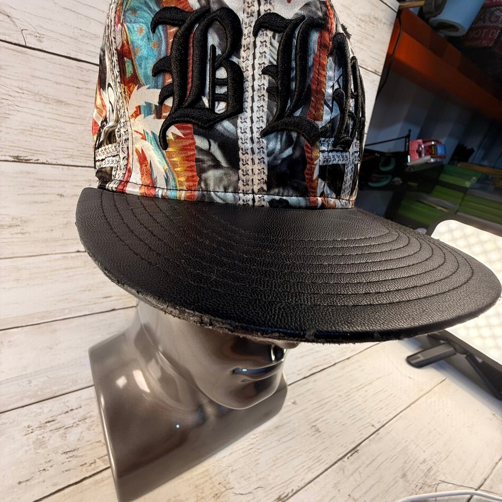 BLVD Supply Snapback Hat Virgin Mary Religious Collage Old English Black Brim